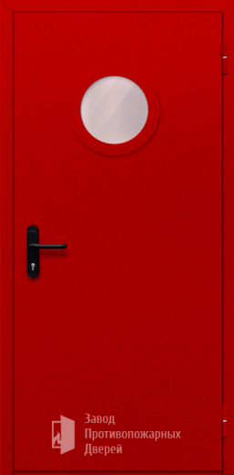Фото двери «Однопольная с круглым стеклом (красная)» в Талдому