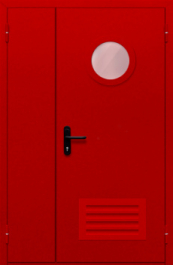 Фото двери «Полуторная с круглым стеклом и решеткой (красная)» в Талдому